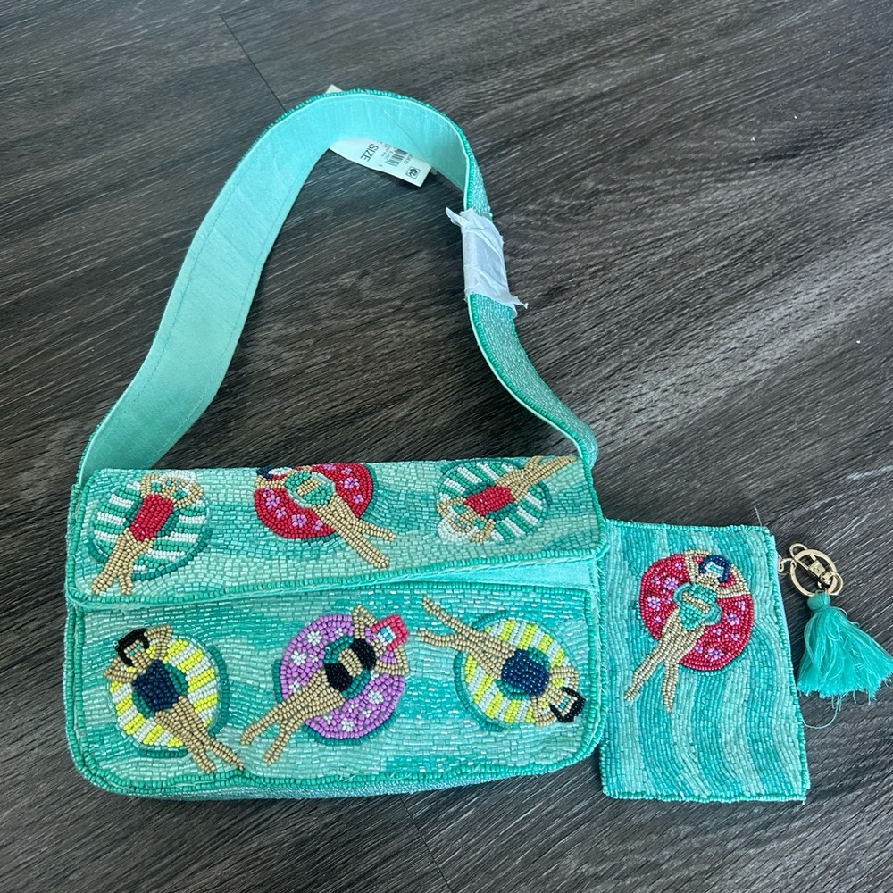Beaded Aqua Shoulder Bag